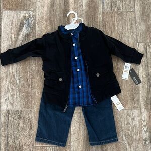 Kids' boys 2t Jacket, Blue Plaid Shirt, with (jeans) pants 3pc set - NWT